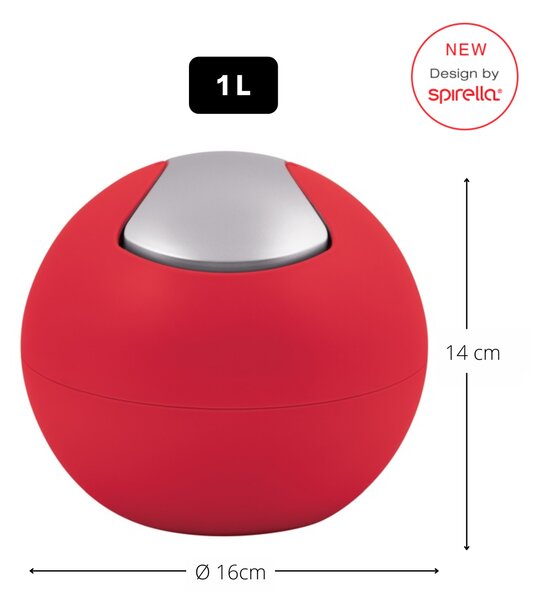 Spirella mini výklopný odpadkový koš BOWL MATT, matný červený, plast, 1 L