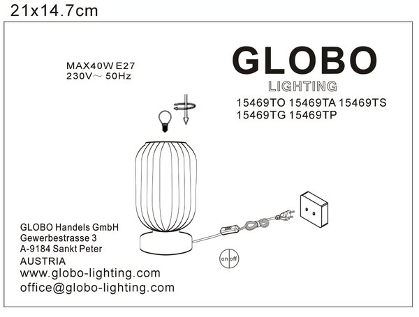 STOLNÍ LAMPA, 14/14/24 cm Globo - Online Only svítidla, Online Only