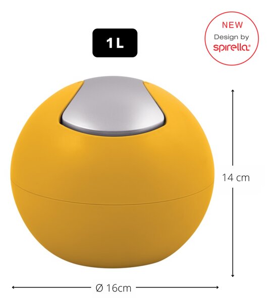 Spirella mini výklopný odpadkový koš BOWL MATT, matný šafránově žlutý, plast, 1 L