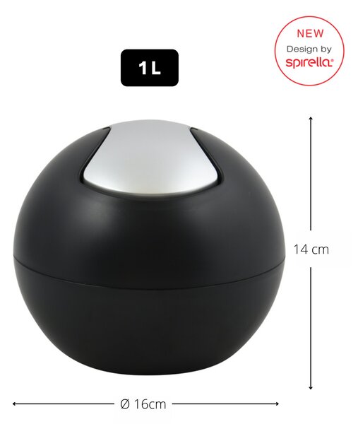 Spirella mini výklopný odpadkový koš BOWL MATT, matný černý, plast, 1 L