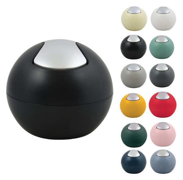Spirella mini výklopný odpadkový koš BOWL MATT, matný černý, plast, 1 L