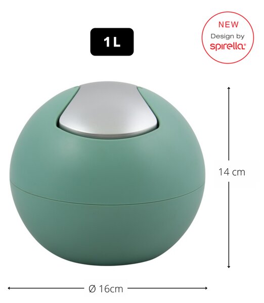 Spirella mini výklopný odpadkový koš BOWL MATT, matný zelený, plast, 1 L