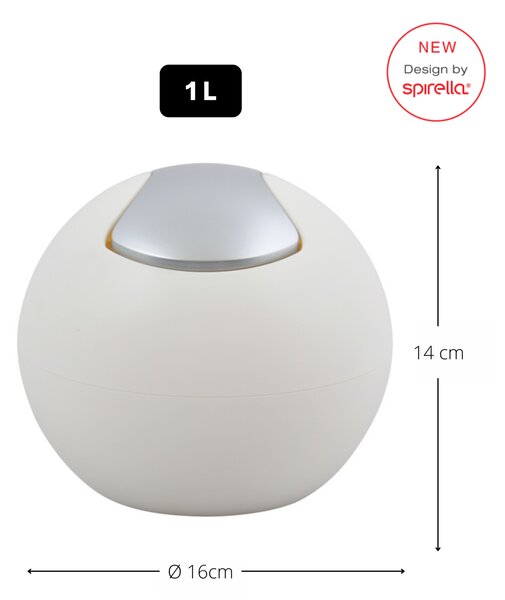 Spirella mini výklopný odpadkový koš BOWL MATT, matný bílý, plast, 1 L