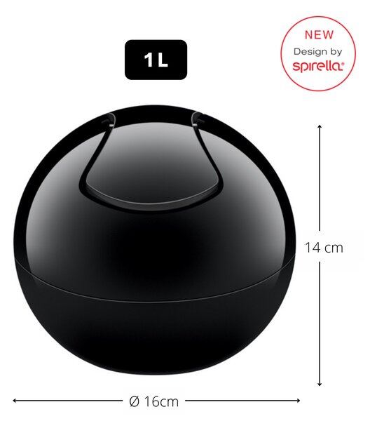 Spirella mini výklopný odpadkový koš BOWL, komplet černý, plast, 1 L