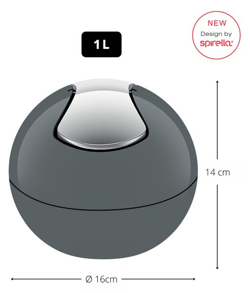 Spirella mini výklopný odpadkový koš BOWL, šedý, plast, 1 L