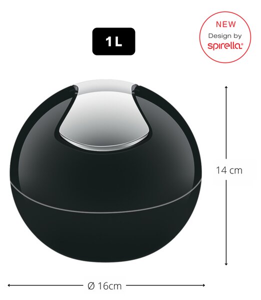Spirella mini výklopný odpadkový koš BOWL, černý, plast, 1 L