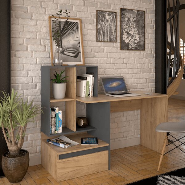 KONDELA PC stůl, dub artisan/grafit, NEREO 2 NEW