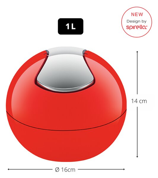 Spirella mini výklopný odpadkový koš BOWL, červený, plast, 1 L