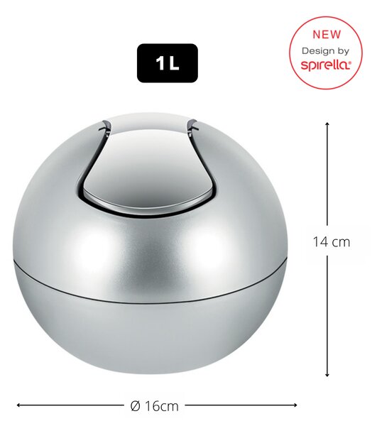 Spirella mini výklopný odpadkový koš BOWL, stříbrný, plast, 1 L