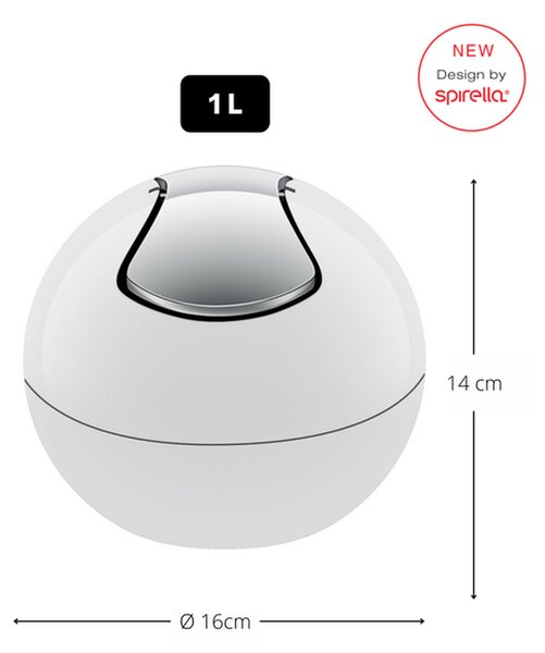 Spirella mini výklopný odpadkový koš BOWL, bílý, plast, 1 L
