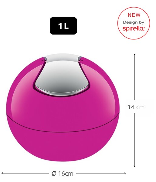 Spirella mini výklopný odpadkový koš BOWL, růžový, plast, 1 L