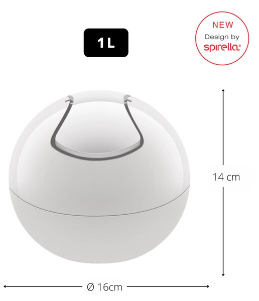 Spirella mini výklopný odpadkový koš BOWL, komplet bílý, plast, 1 L