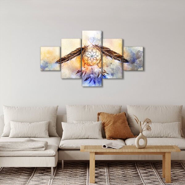 Obraz - Lapač snů s peříčky (125x70 cm)