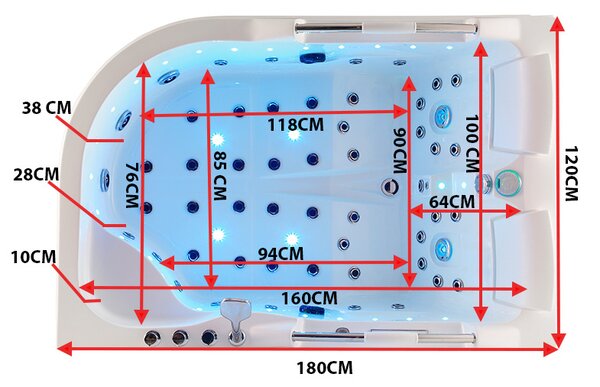 BPS-koupelny Hydromasážní vana HYD-NO-VE761L 180x120 LEVÁ s ohřevem vody
