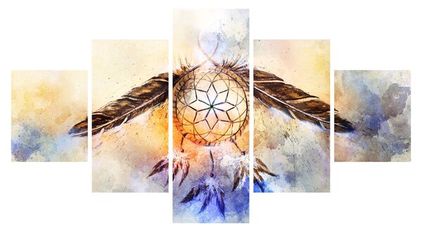 Obraz - Lapač snů s peříčky (125x70 cm)