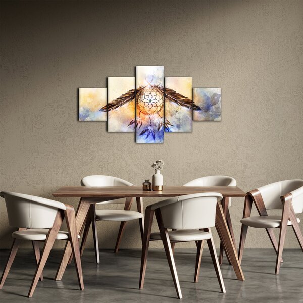 Obraz - Lapač snů s peříčky (125x70 cm)