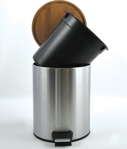 Spirella pedálový odpadkový koš ADONIS, kartáčovaná ocel, bambusové víko, 3 L