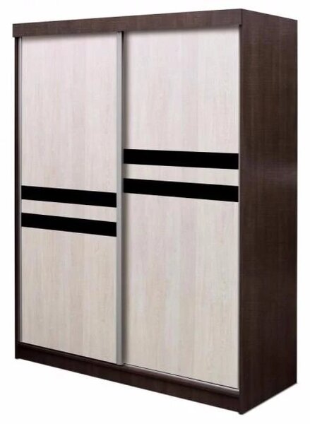 Šatní skříň Asturia 150cm, bílá/černé sklo