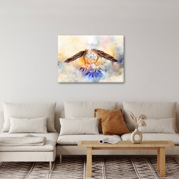 Obraz - Lapač snů s peříčky (70x50 cm)