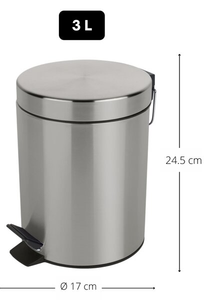 Spirella pedálový odpadkový koš SYDNEY, kartáčovaná nerez ocel, 3 L