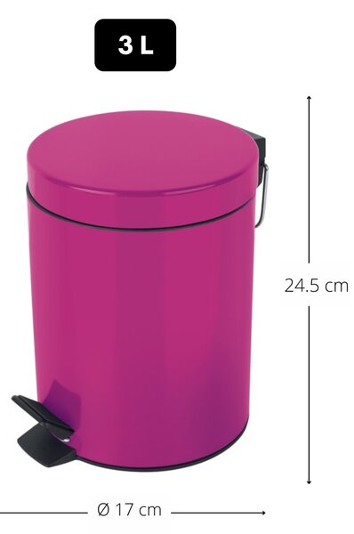 Spirella pedálový odpadkový koš SYDNEY, tmavě růžová, ocel, 3 L