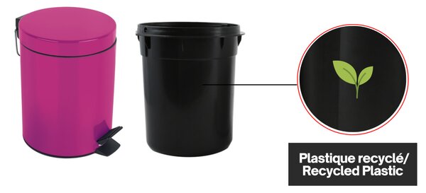 Spirella pedálový odpadkový koš SYDNEY, tmavě růžová, ocel, 3 L
