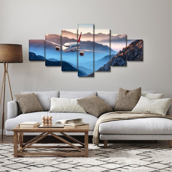 Obraz - Letadlo nad vrchoky hor (210x100 cm)