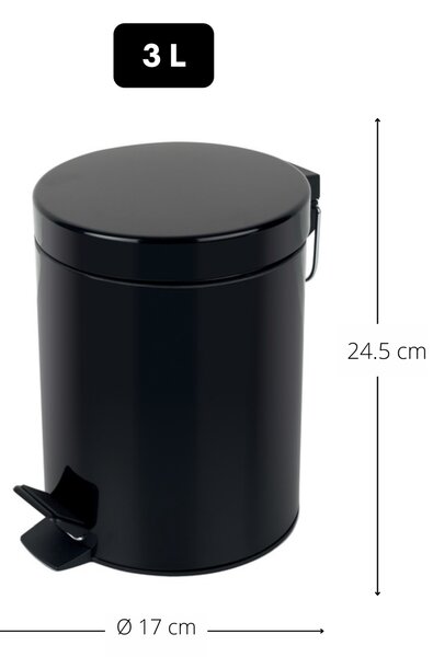 Spirella pedálový odpadkový koš SYDNEY, černá, ocel, 3 L