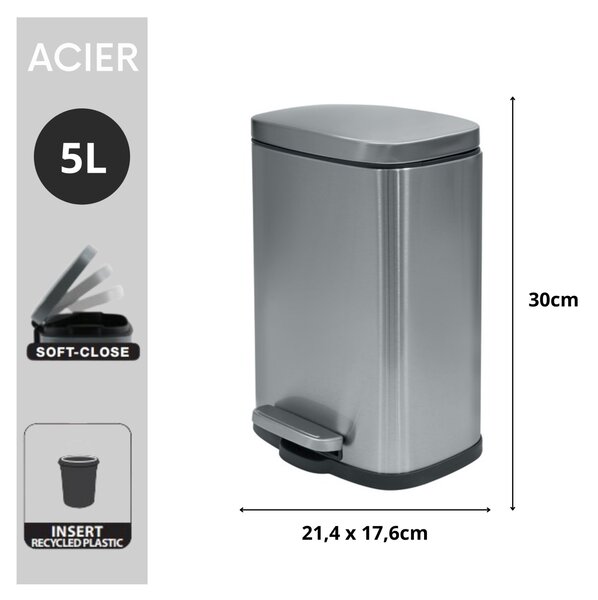 Spirella pedálový odpadkový koš AKIRA, kartáčovaná nerez ocel, 5 L