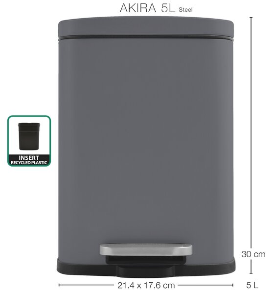 Spirella pedálový odpadkový koš AKIRA, matná šedá, ocel, 5 L