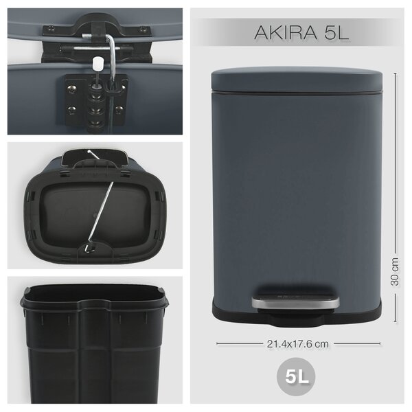 Spirella pedálový odpadkový koš AKIRA, matná šedá, ocel, 5 L