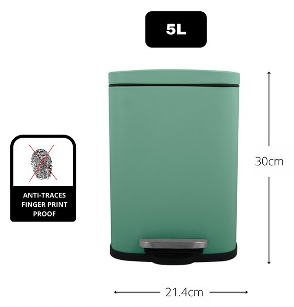Spirella pedálový odpadkový koš AKIRA, matná zelená, ocel, 5 L