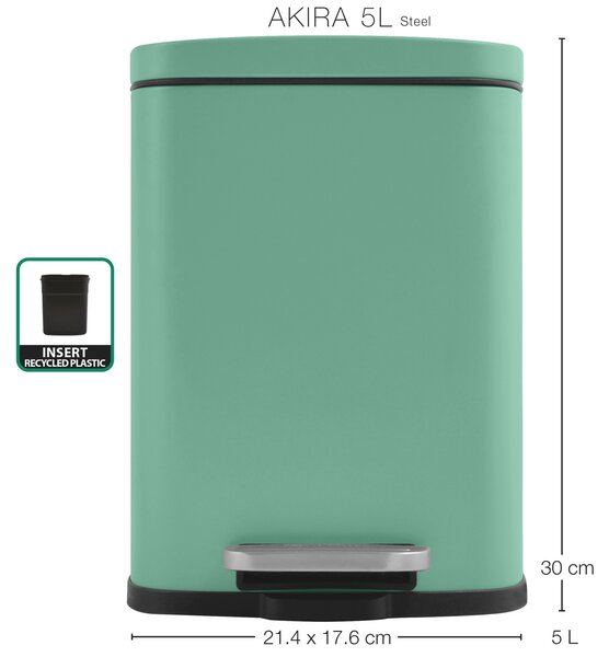 Spirella pedálový odpadkový koš AKIRA, matná zelená, ocel, 5 L