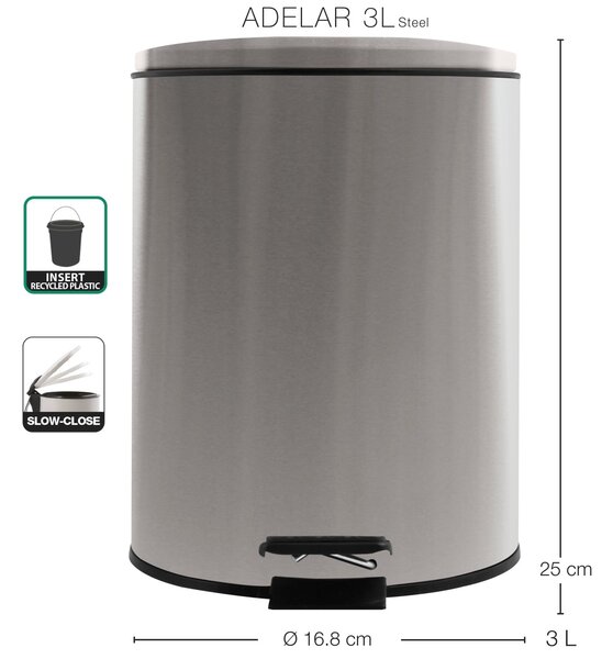Spirella pedálový odpadkový koš ADELAR, kartáčovaná nerez ocel, 3 L