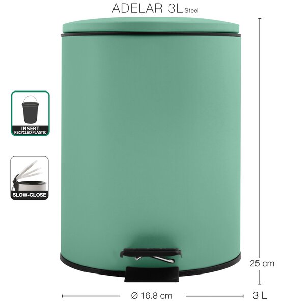 Spirella pedálový odpadkový koš ADELAR, matná zelená, ocel, 3 L