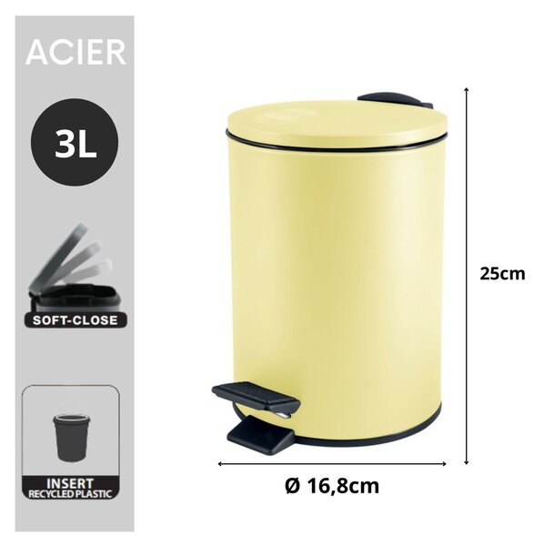 Spirella pedálový odpadkový koš ADELAR, matná žlutá, ocel, 3 L