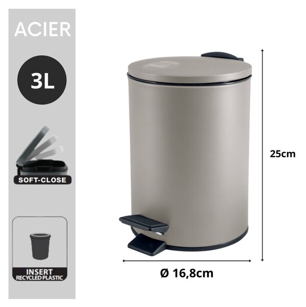 Spirella pedálový odpadkový koš ADELAR, matná šedohnědá, ocel, 3 L