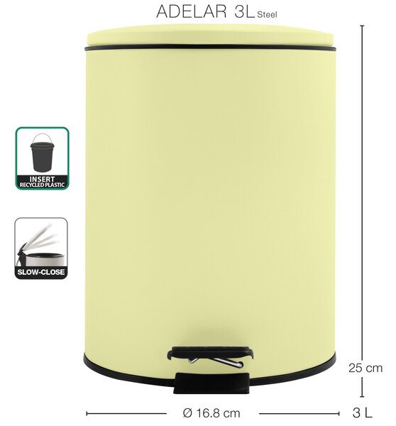 Spirella pedálový odpadkový koš ADELAR, matná žlutá, ocel, 3 L