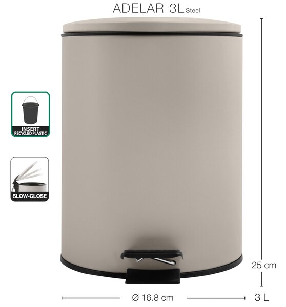 Spirella pedálový odpadkový koš ADELAR, matná šedohnědá, ocel, 3 L