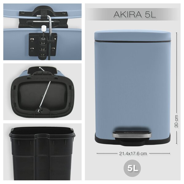 Spirella pedálový odpadkový koš AKIRA, matná mlhově modrá, ocel, 5 L
