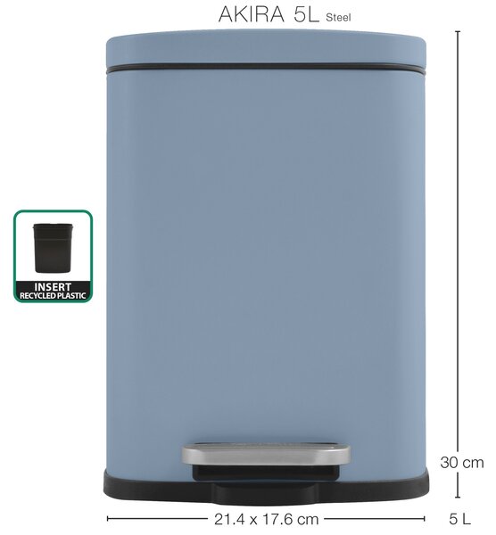 Spirella pedálový odpadkový koš AKIRA, matná mlhově modrá, ocel, 5 L