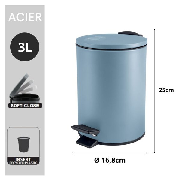 Spirella pedálový odpadkový koš ADELAR, matná mlhově modrá, ocel, 3 L