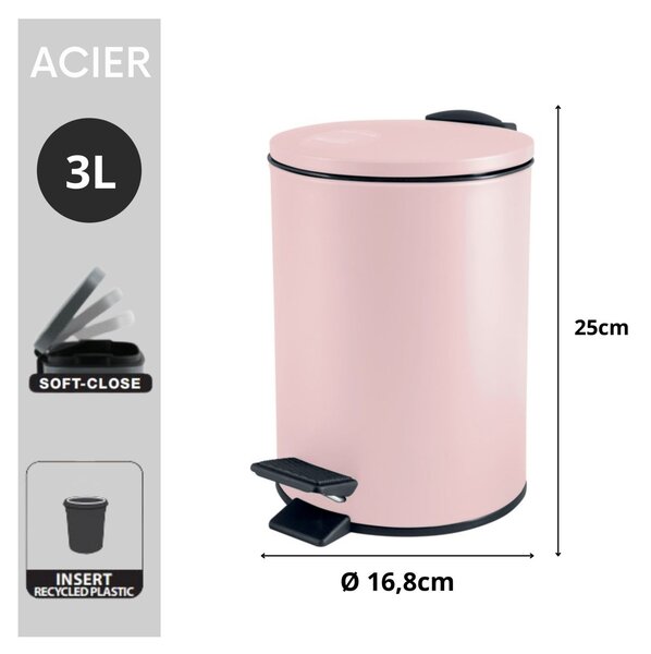 Spirella pedálový odpadkový koš ADELAR, matná růžová, ocel, 3 L