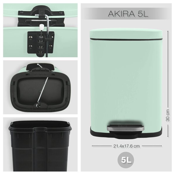 Spirella pedálový odpadkový koš AKIRA, matná ledově zelená, ocel, 5 L