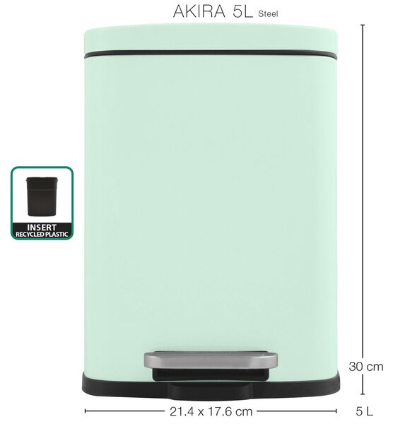 Spirella pedálový odpadkový koš AKIRA, matná ledově zelená, ocel, 5 L