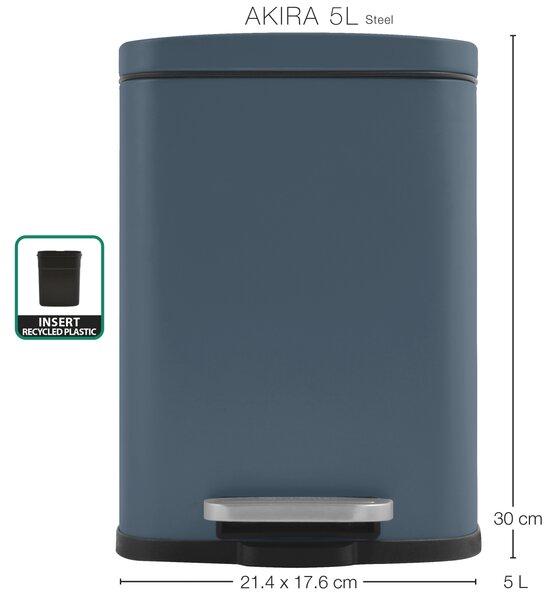 Spirella pedálový odpadkový koš AKIRA, matná petrolejová, ocel, 5 L
