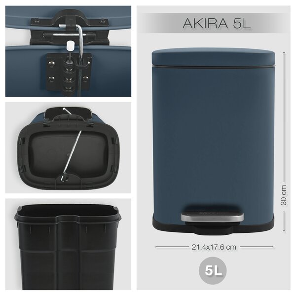 Spirella pedálový odpadkový koš AKIRA, matná petrolejová, ocel, 5 L
