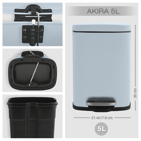 Spirella pedálový odpadkový koš AKIRA, matná ledově modrá, ocel, 5 L