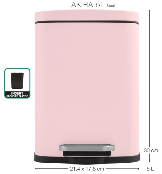 Spirella pedálový odpadkový koš AKIRA, matná růžová, ocel, 5 L