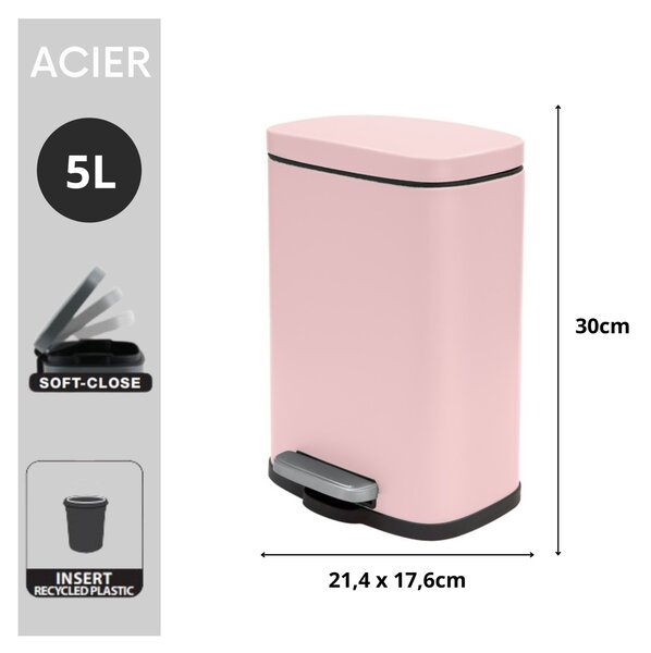 Spirella pedálový odpadkový koš AKIRA, matná růžová, ocel, 5 L